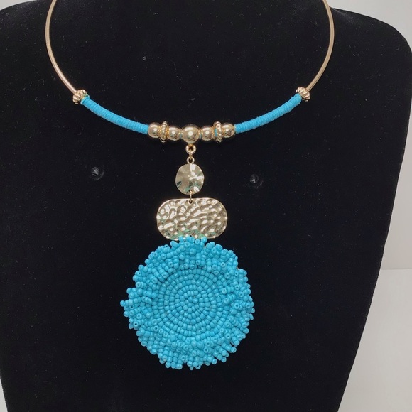 Est 1946 Bluefish Turquoise Blue Beaded Wire Choker Statement Necklace #C1 - Picture 3 of 8